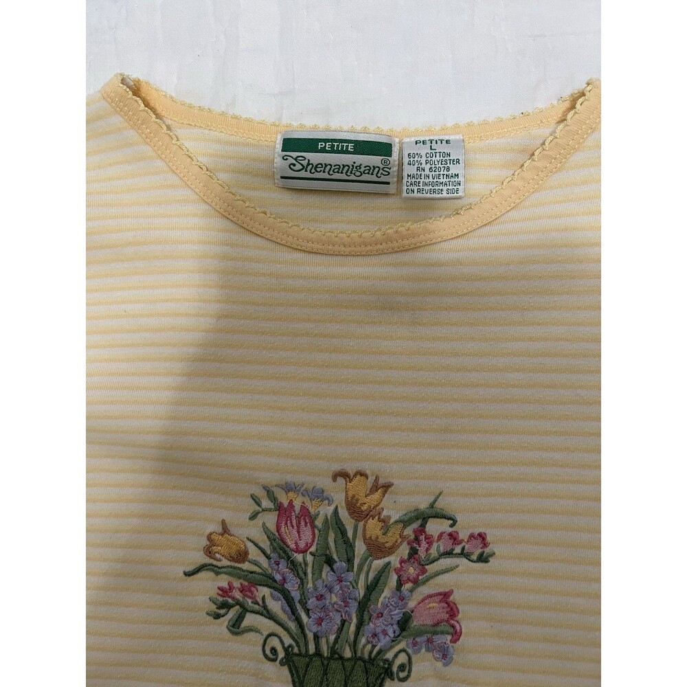 Shenanigans Top Petite Large Yellow Stripped and Flower Embroidery VTG - Picture 2 of 4